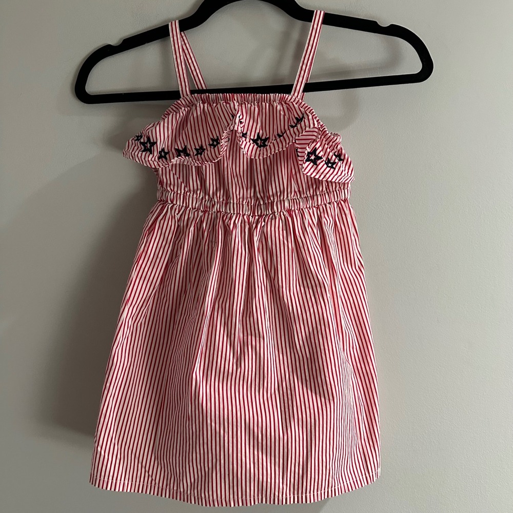 Gymboree Striped Star Sundress Girls 4 Red White Excellent Patriotic Nautical